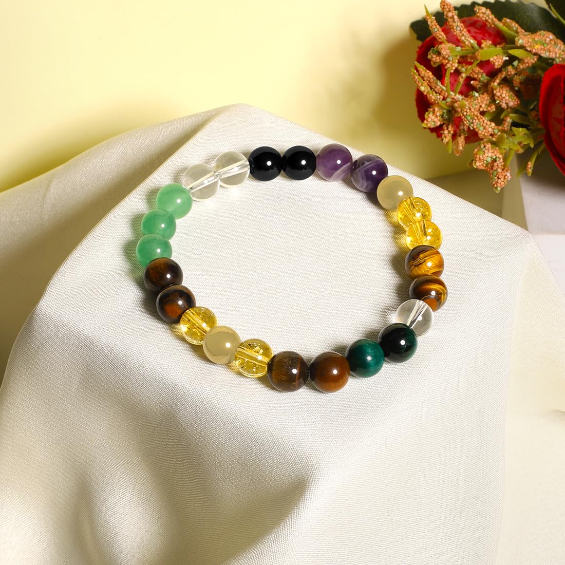 Yellow Chimes Bracelet for Women and Men Fashion Multicolor Beads Bracelets for Women Men | Tiger Eye Amethyst Healing Bead Bracelet | Birthday Gift For Boys & Girls | Unisex Beads Bracelet