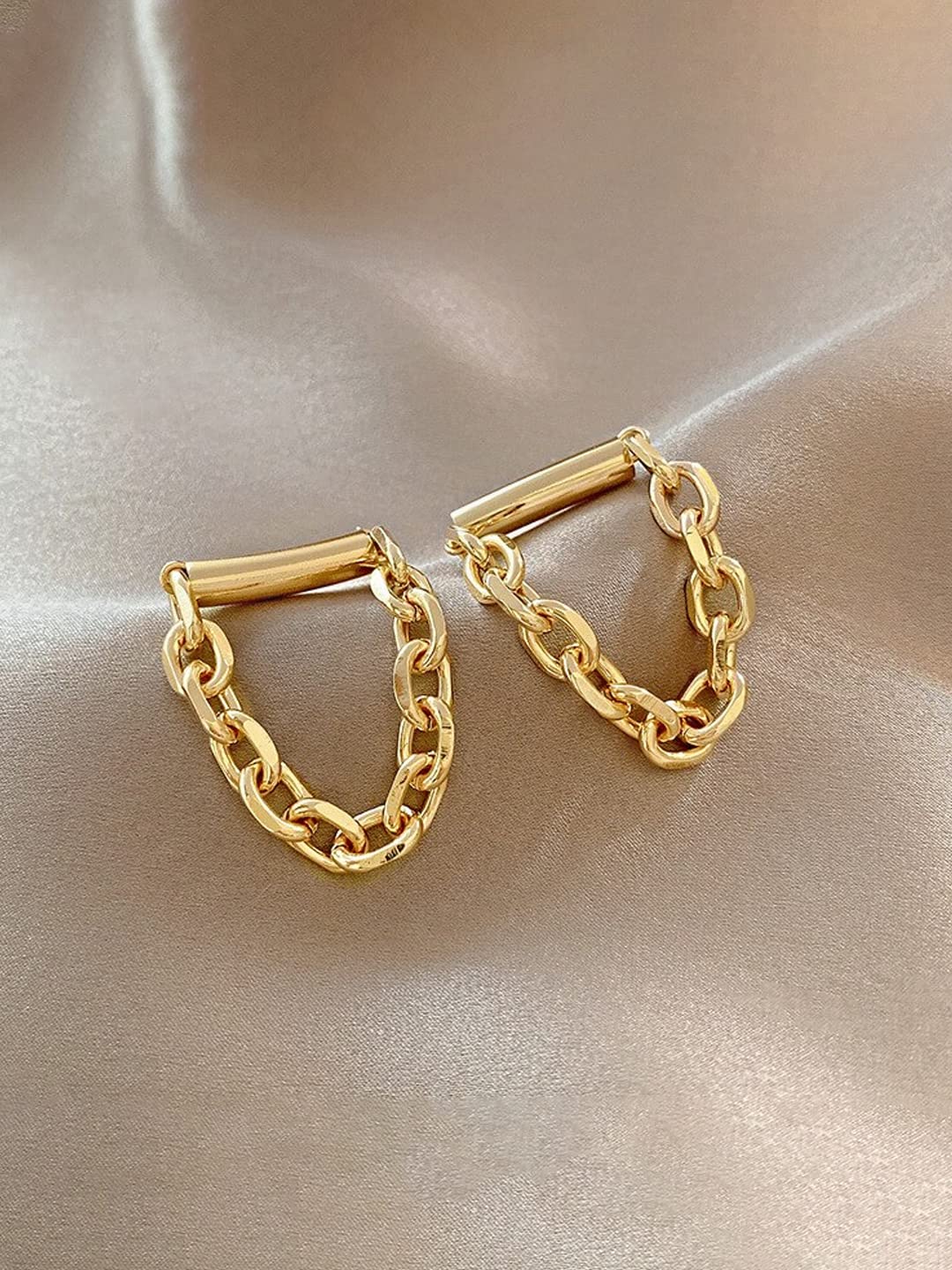 Yellow Chimes Earrings For Women Gold Toned Interlinked Chain Dramatic Drop Earrings For Women and Girls