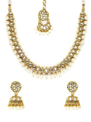 Yellow Chimes Kundan Jewellery Set for Women Gold Plated Traditional Pearl Necklace Set With Maang Tikka For Women and Girls