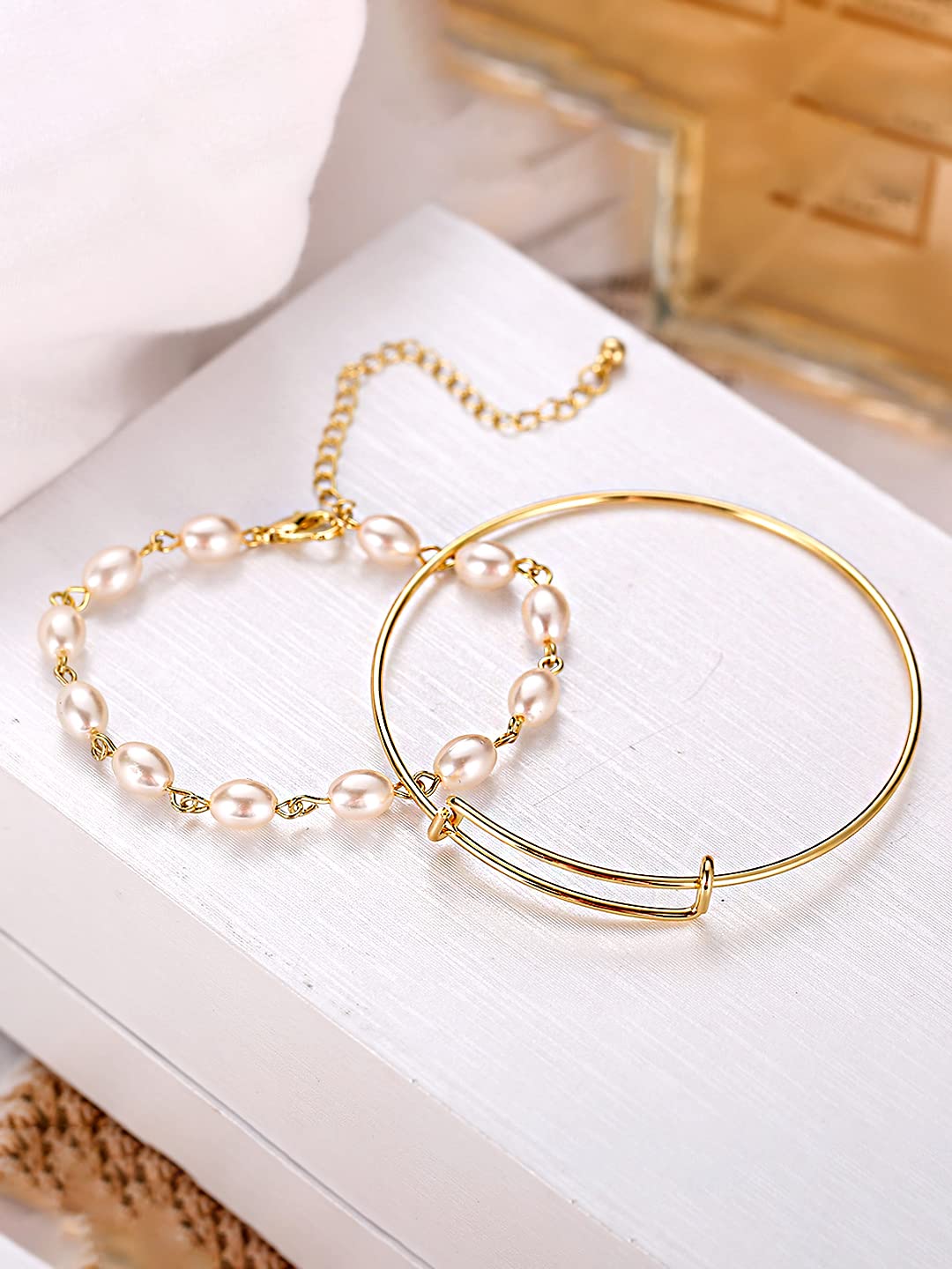 Yellow Chimes Bracelet For Women Gold Tone Pearl Beaded Multilayered Statement Bracelet For Women and Girls