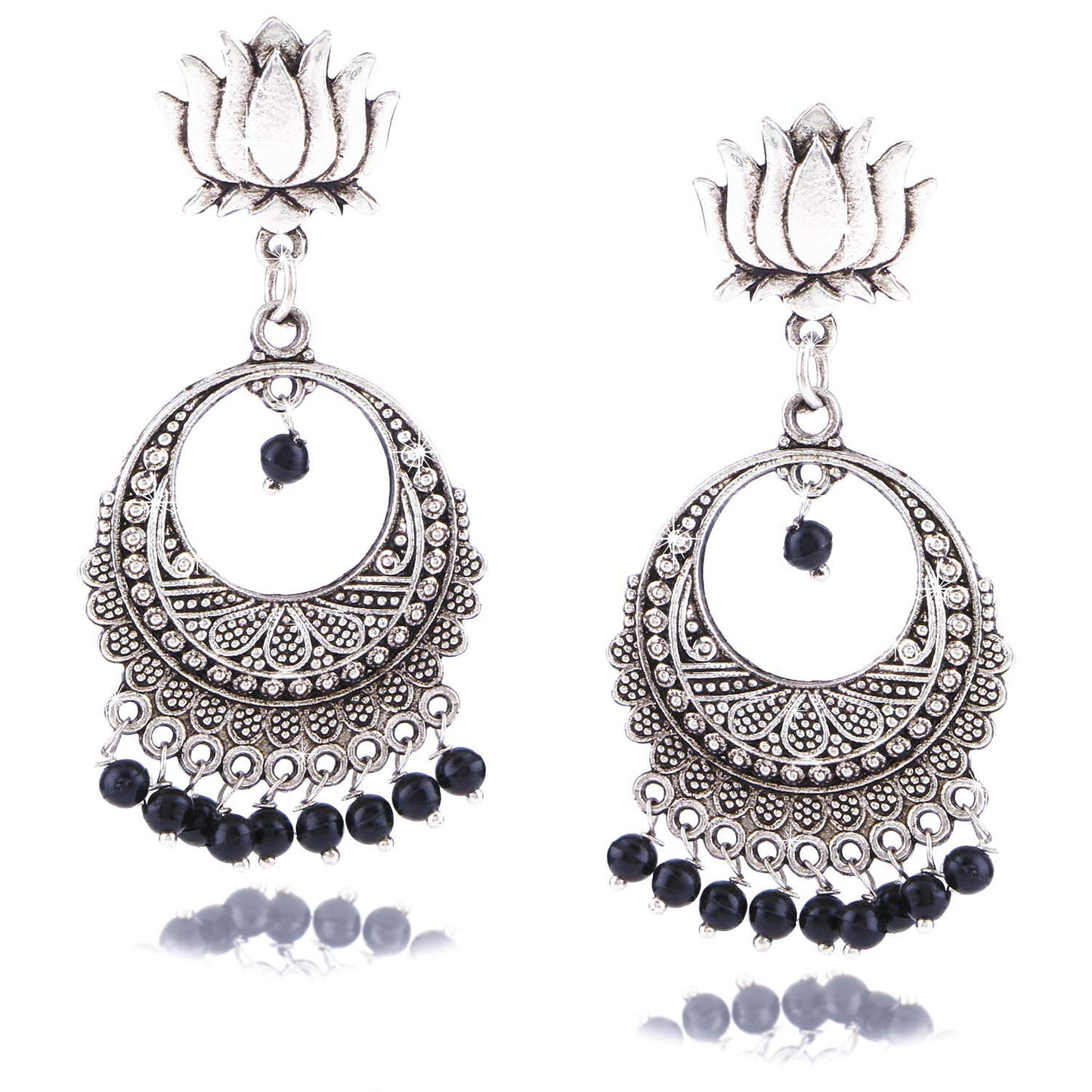 Yellow Chimes Combo Two Pairs Silver Oxidised Traditional Chand Bali Earrings for Women and Girls