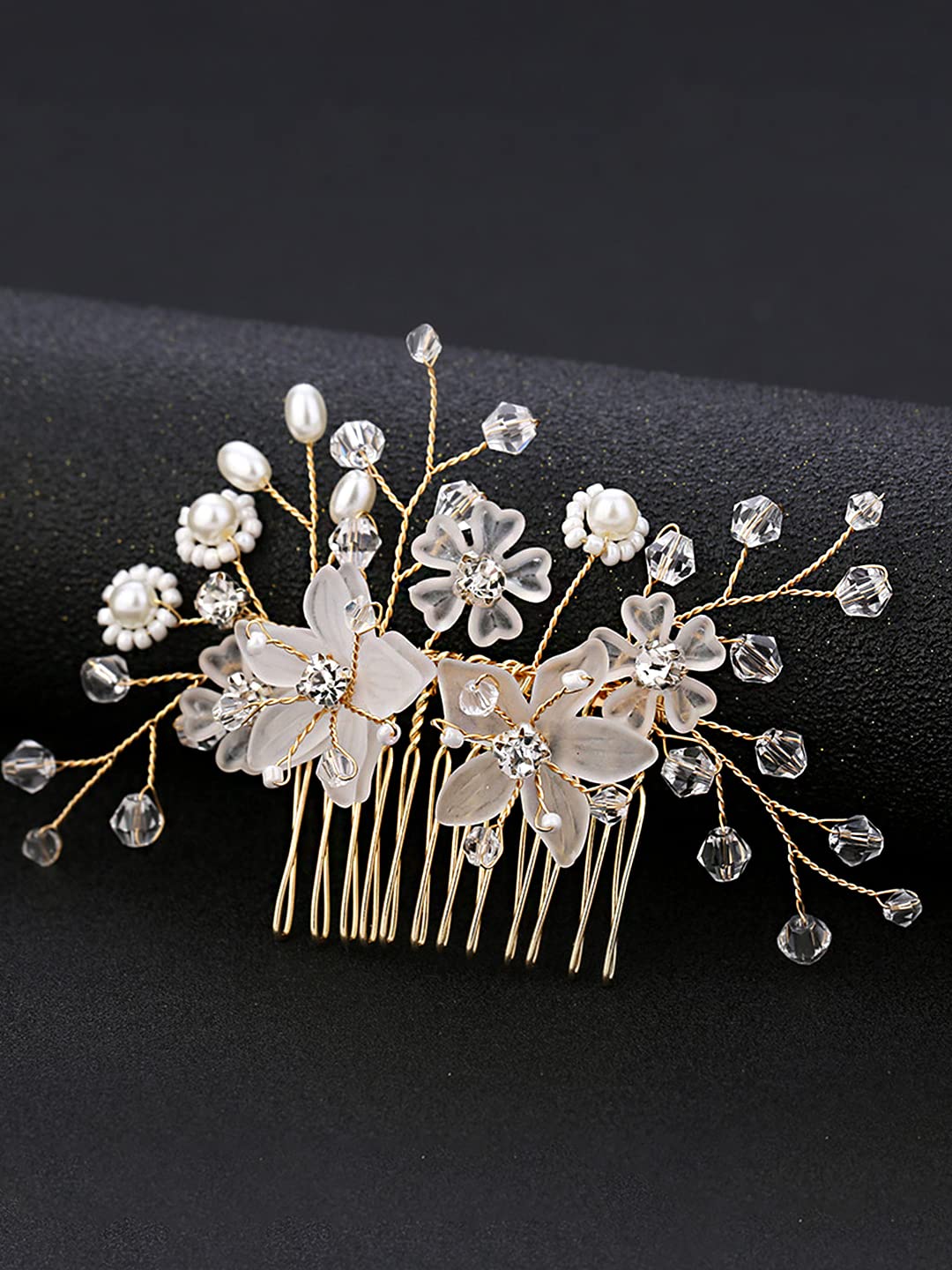 Yellow Chimes Comb Pin for Women Hair Accessories for Women Floral Comb Clips for Hair for Women White Pearl Hair Pin Bridal Hair Accessories for Wedding Side Pin / Comb Pin / Jooda Pin Accessories for Women