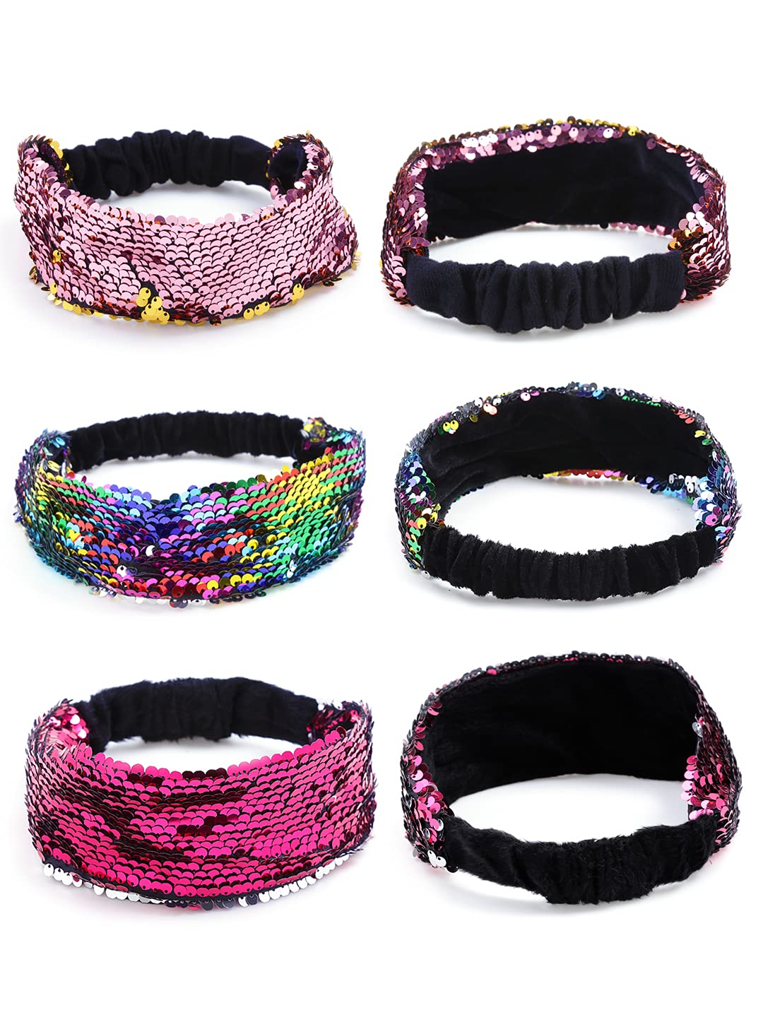 Yellow Chimes Head Bands for Girls Sequin Fabric Headbands Set Reversible Hairband Flip Glitter Headbands Non Slip Hair Bands for Women and Girls - Multicolor