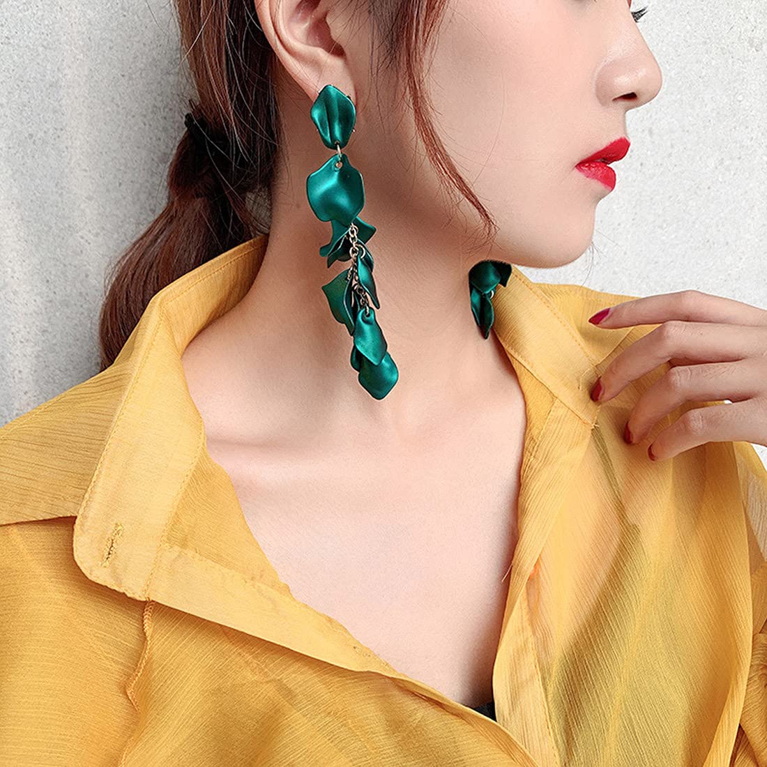 Yellow Chimes Green Danglers Earrings for Women | Gold Plated Earrings for Girls | Fashion Women Earrings | Floral Petals Long Dangler Earrings | Birthday Gift For Girls Anniversary Gift for Wife