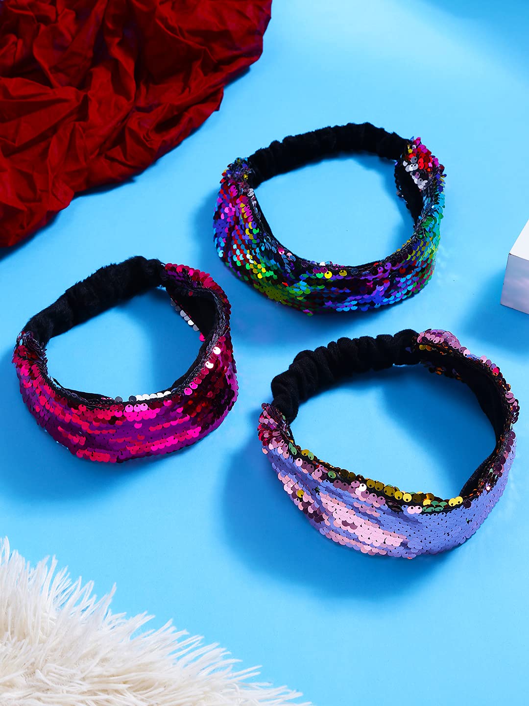 Yellow Chimes Head Bands for Girls Sequin Fabric Headbands Set Reversible Hairband Flip Glitter Headbands Non Slip Hair Bands for Women and Girls - Multicolor