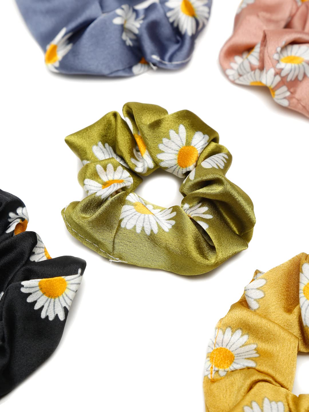 Yellow Chimes Scrunchies for Women Hair Accessories for Women 5 Pcs Satin Scrunchies Set Floral Print Rubber Bands Multicolor Scrunchie Ponytail Holders Hair Ties for Women and Girls Gifts for Women and Girls