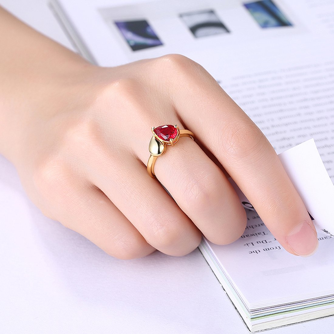 Yellow Chimes Romantic Red Heart 18K Gold Plated High Grade Crystal Ring for Women & Girls