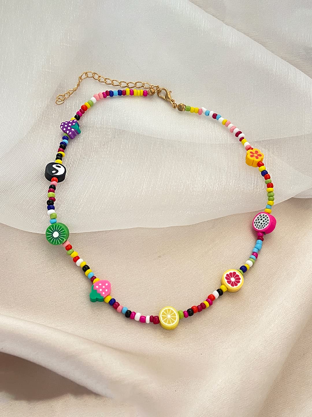 Yellow Chimes Necklace For Girls Multicolor Seed Beads Choker Necklace For Women and Girls