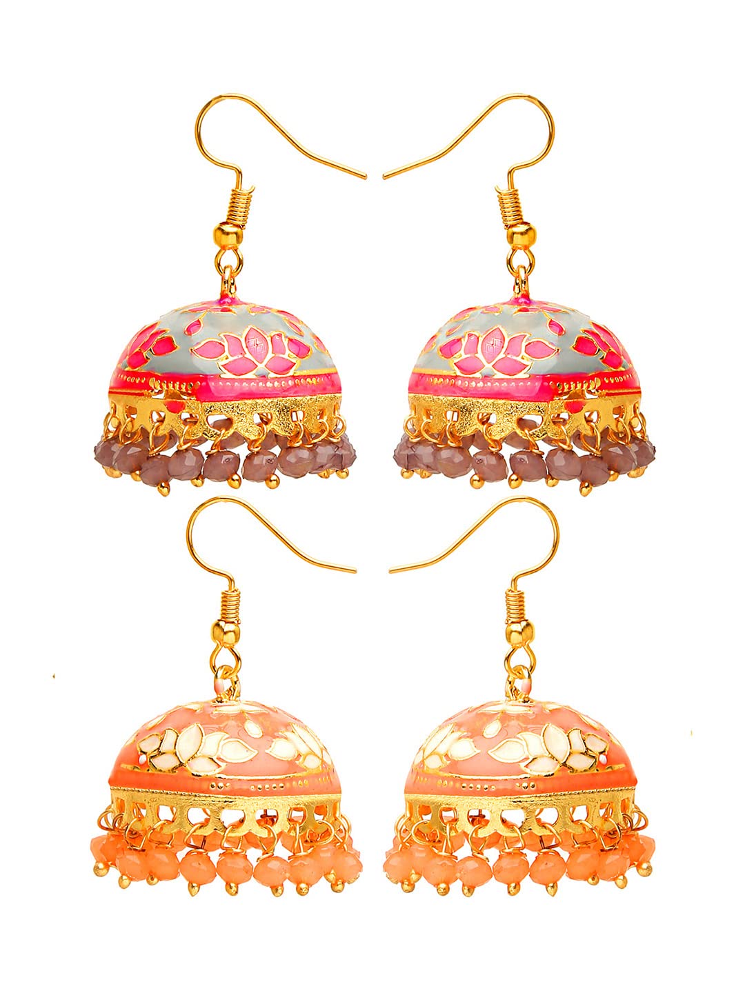 Yellow Chimes Meenakari Jumka Earrings with Ethnic Design Gold Plated Traditional Beads Combo of 2 pair for Women and Girls