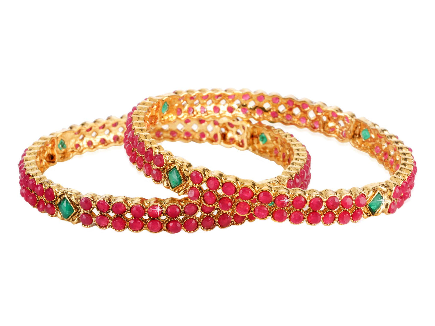 Yellow Chimes Ruby Stones 2 PC Bangle Set Traditional Gold Plated Bangles for Women and Girls