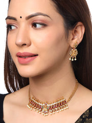 Yellow Chimes Jewellery Set For Women Gold Tone CZ AD/American Diamond Studded Pearl Hanging Bridal Traditional Choker Necklace Set For Women and Girls