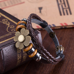 Yellow Chimes Flower Charm Wrap Brown Bracelet For Women And Girls.