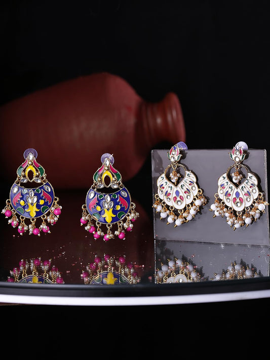 Kairangi Chandbali Earrings for Women Combo 2 Pairs Multicolor Meenakari Chandbali Earrings for Women and Girls