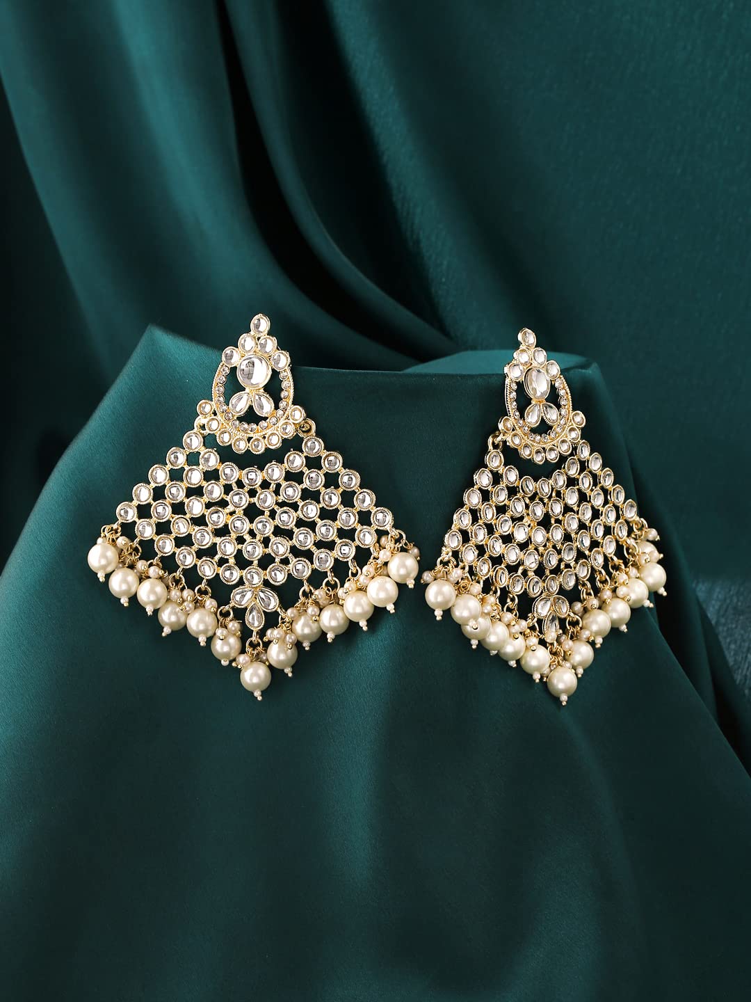 Yellow Chimes Earrings for Women Gold Toned Kundan Studded Multilayer Pearl Drop Dangler Earrings for Women and Girls