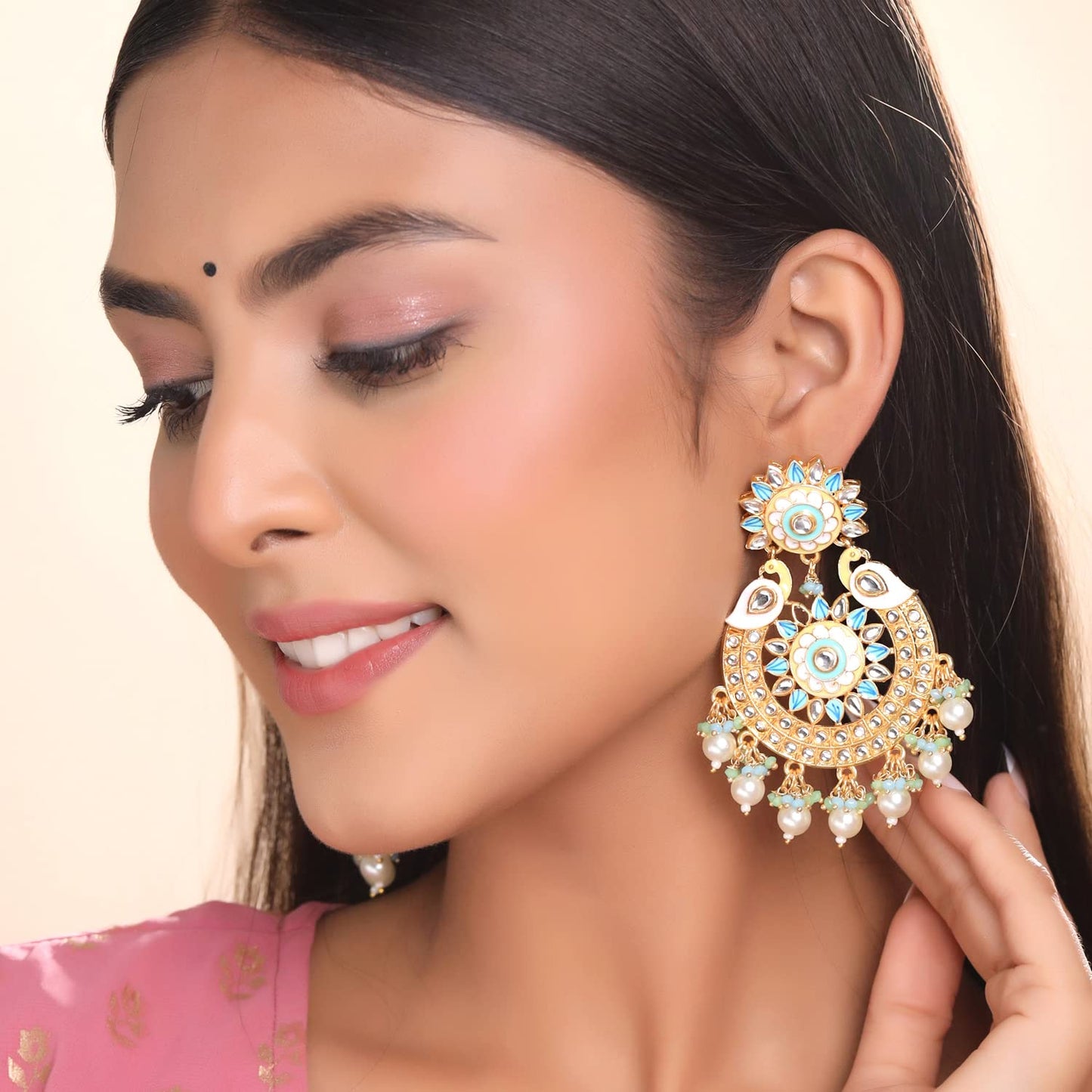 Yellow Chimes Earrings for Women and Girls Meenakari Chandbali | Gold Plated Multicolor Meenakari Chandbali Earrings | Birthday Gift for girls and women Anniversary Gift for Wife