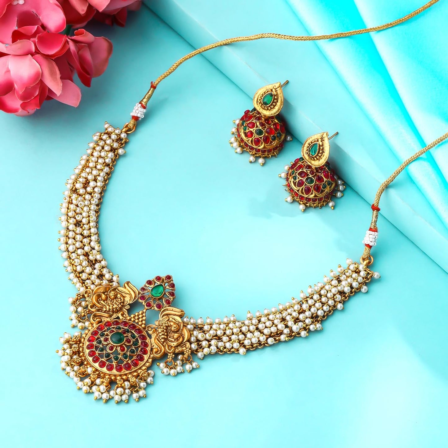 Yellow Chimes Jewellery Set for Women & Girls Bridal Jewellery Set for Wedding Gold Plated Choker Necklace Set | Peacock Designed Choker Set | Birthday Gift for girls & women Anniversary Gift for Wife