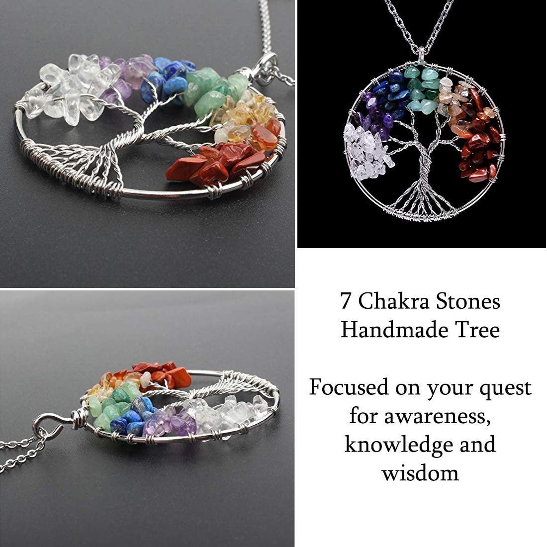 Yellow Chimes Tree of Life 7 Chakra Stones Handmade Long Chain Pendant Necklace for Women and Girls