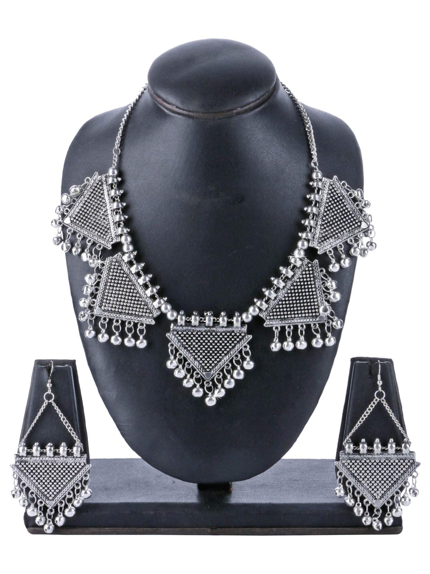 Yellow Chimes Statement Antique Necklace with Earrings Oxidised Jewellery Sets for Women and Girls