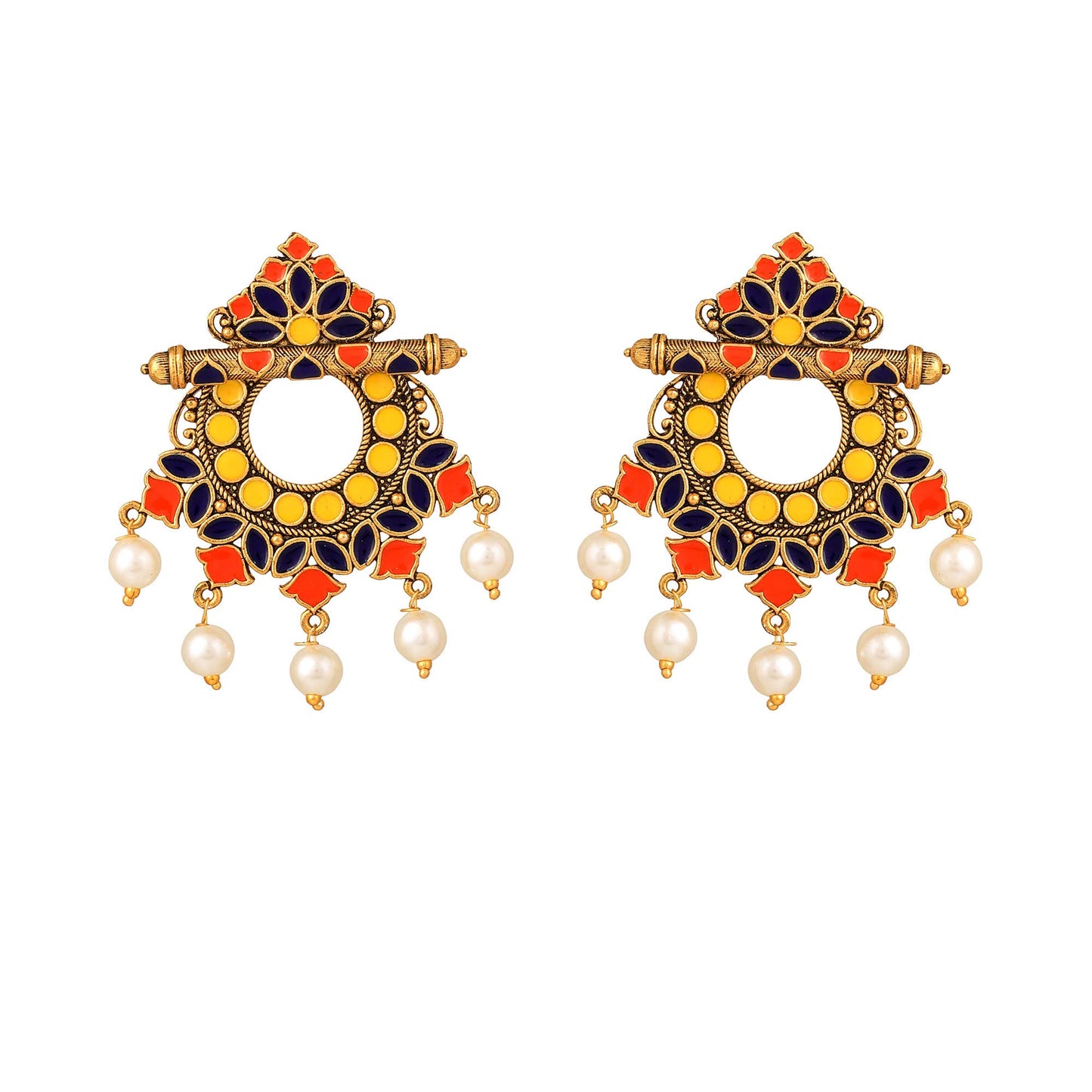 Yellow Chimes Beautifully Enamelled Gold Plated Meenakari Chand Bali Earrings for Women and Girls…