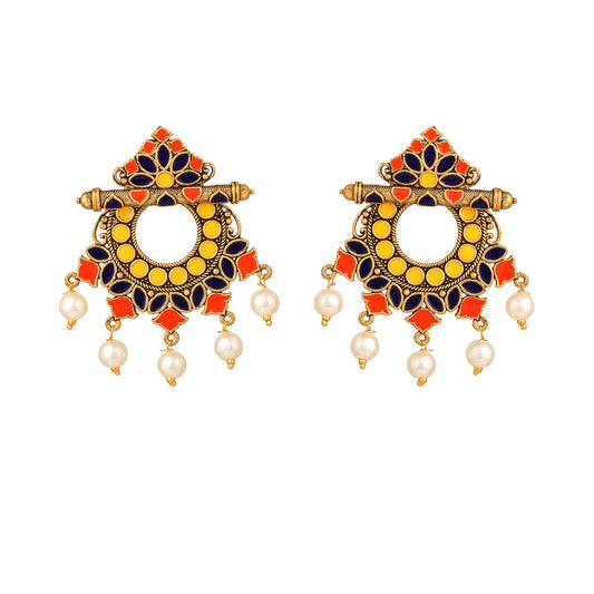 Yellow Chimes Beautifully Enamelled Gold Plated Meenakari Chand Bali Earrings for Women and Girls…