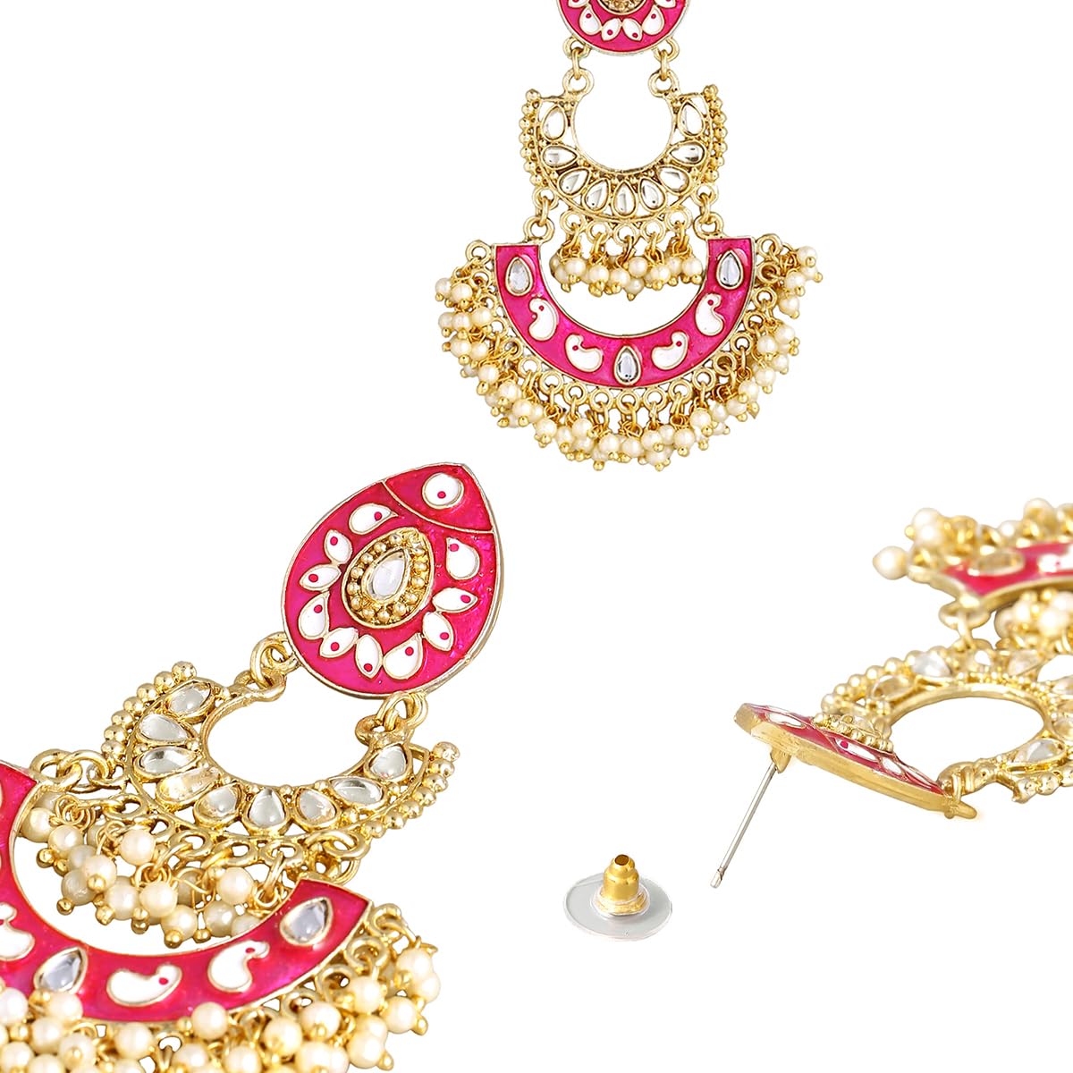 Kairangi Meenakari Chandbali Earrings for Women Ethnic Gold Plated Handpainted Traditional Pink Chandbali Earrings for Women and Girls.