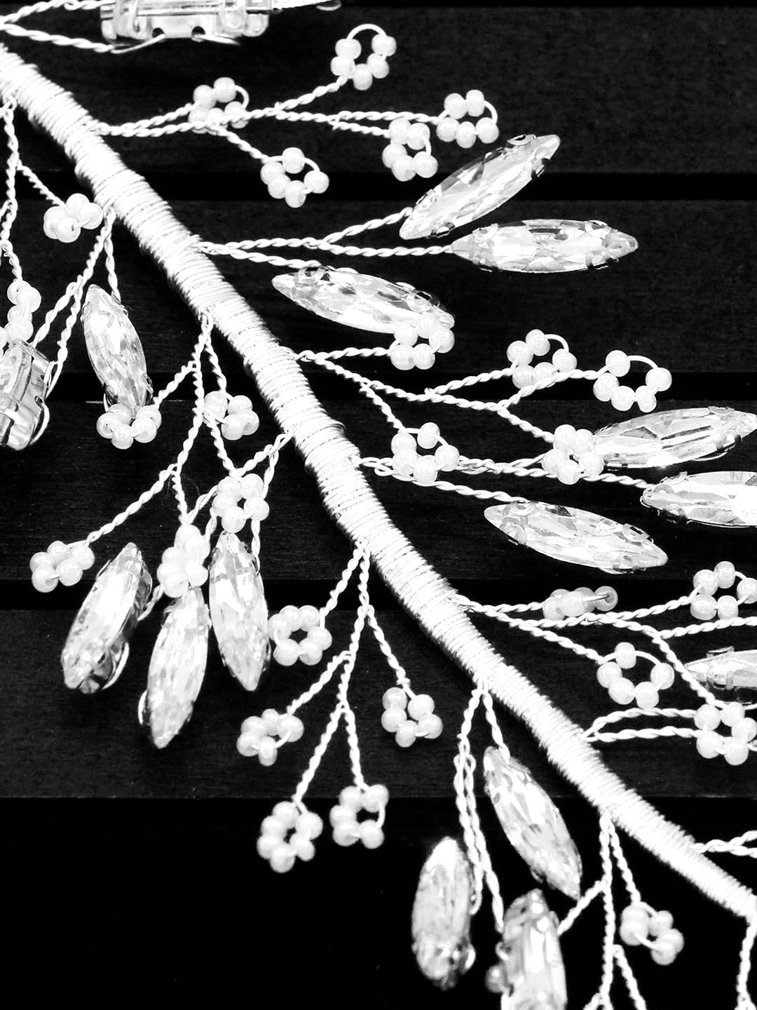 Yellow Chimes Bridal Hair Vine for Women and Girls Bridal Hair Accessories for Wedding Silver Headband Hair Accessories Wedding Jewellery for Women Crystal Bridal Wedding Head band Hair Vine for Girls Headpiece