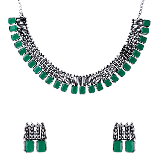 Yellow Chimes Necklace for Women and Girls Silver Oxidised Necklace for Women | Stone Studded Oxidised Silver Choker Necklace for women | Birthday Gift for girls and women Anniversary Gift for Wife