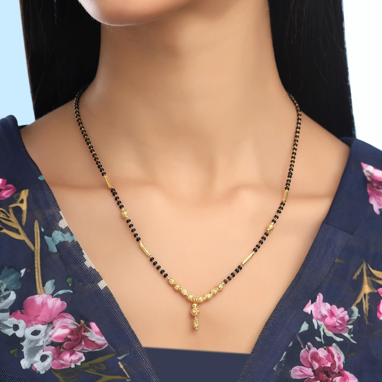 Yellow Chimes Mangalsutra for Women Combo of 3 Pcs Gold Plated Black Beads Mangal Sutra Pendant Necklace for Women and Girls.