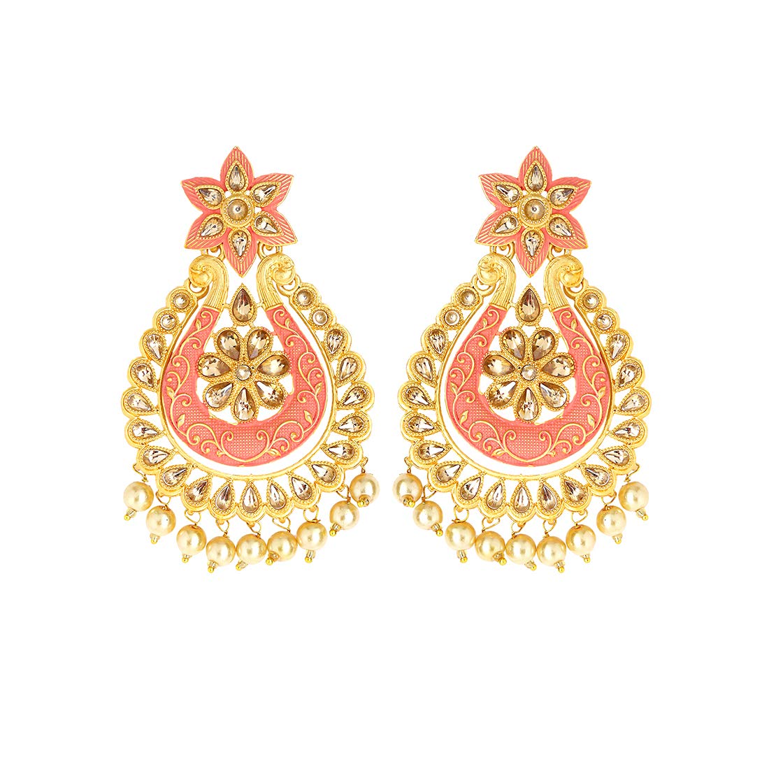 Yellow Chimes Chandbali Earrings for Women Ethnic Gold Plated Traditional Floral Kundan Chand bali Earrings for Women and Girls.