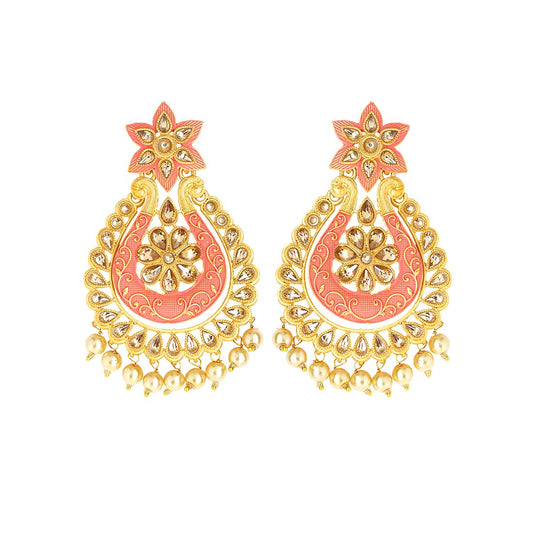 Yellow Chimes Chandbali Earrings for Women Ethnic Gold Plated Traditional Floral Kundan Chand bali Earrings for Women and Girls.