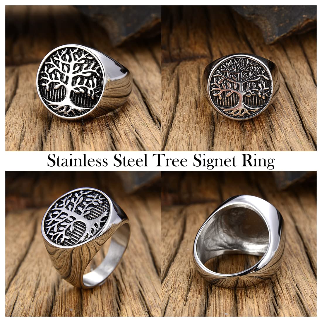 Yellow Chimes Rings for Men Stylish Silver toned Stainless Steel Tree Signet band Ring for Men and Boys.