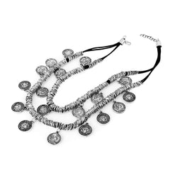 Yellow Chimes Oxidised Necklace for Women Silver Oxidised Crafted Bohemia Gypsy Coins Traditional Layered Necklace for Women and Girls.