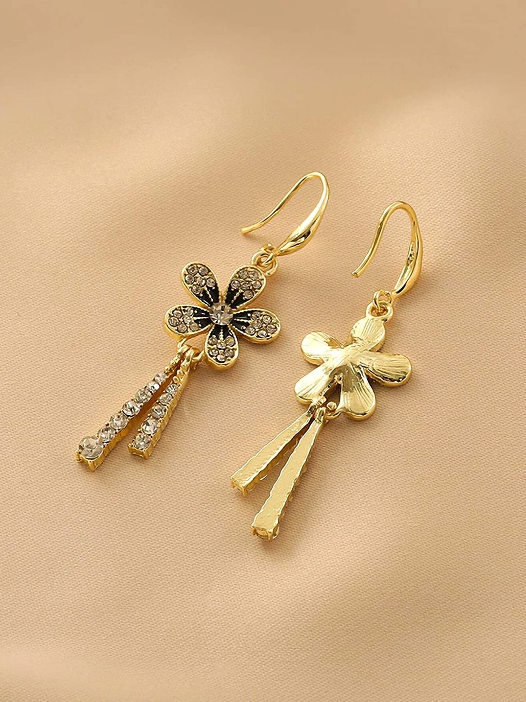 Yellow Chimes Earrings For Women Gold Toned Crystal Studded Flower Drop Chain Tassel Dangler Earrings For Women and Girls