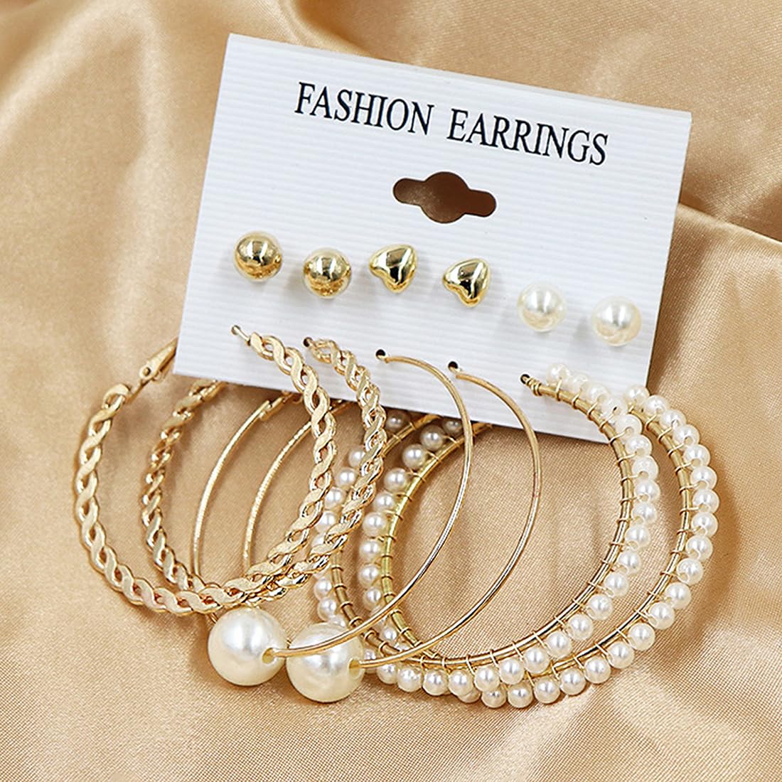 Yellow Chimes Earrings for Women and Girls Fashion White Pearl Hoops Set | Gold Plated Combo of 12 Pairs Stud Hoop Earring Set | Birthday Gift for girls and women Anniversary Gift for Wife