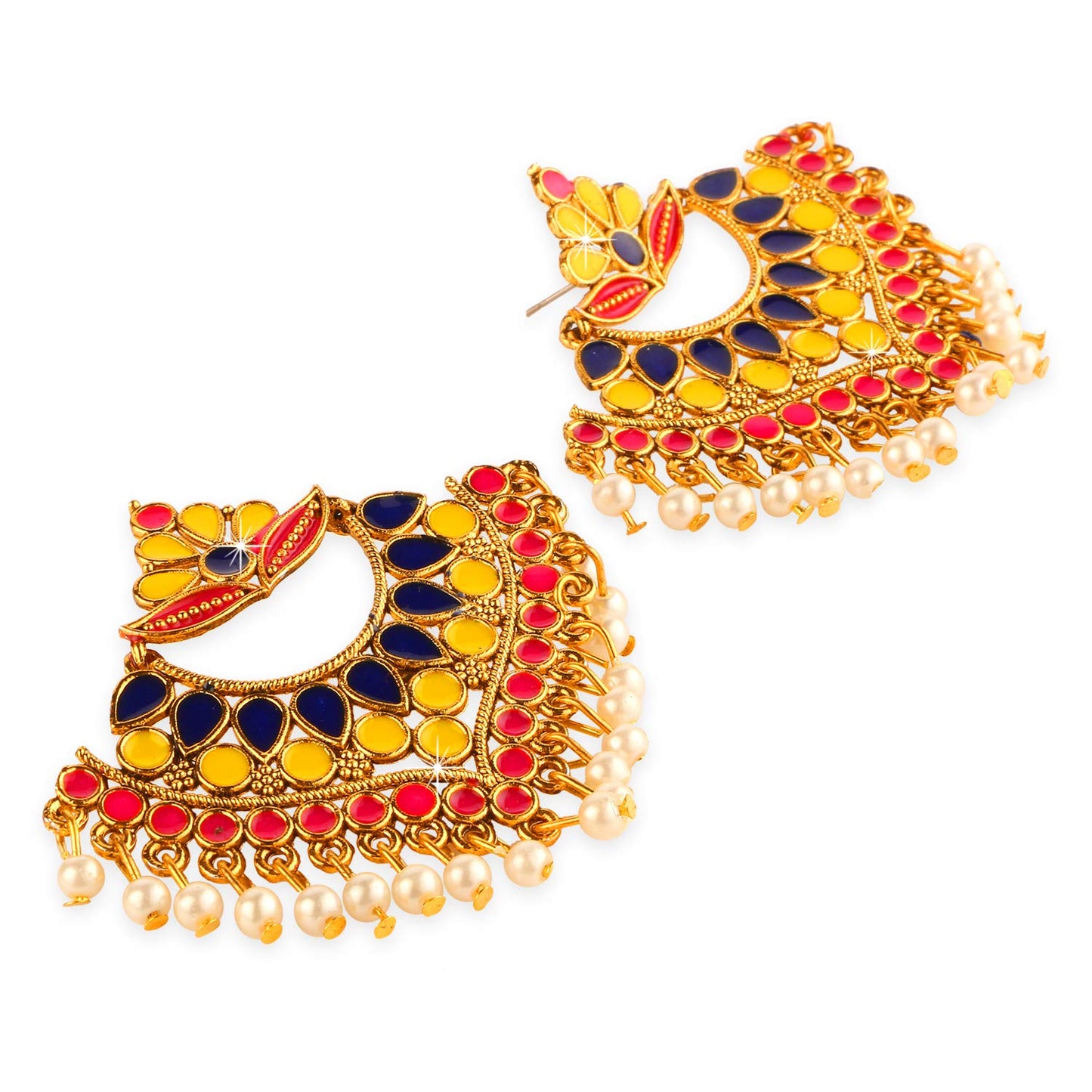 Yellow Chimes Beautifully Enamelled Stylish Gold Plated Meenakari Chandbali Earrings for Women and Girls…