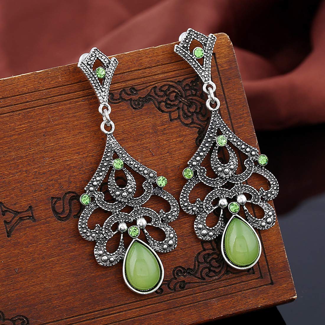 Yellow Chimes Tribal Vintage Grey Green Dangle Earring for Women & Girls