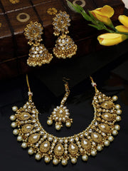 Yellow Chimes Kundan Jewellery Set for Women Gold Plated Traditional Kundan Necklace Set with Maang Tikka For Women And Girls