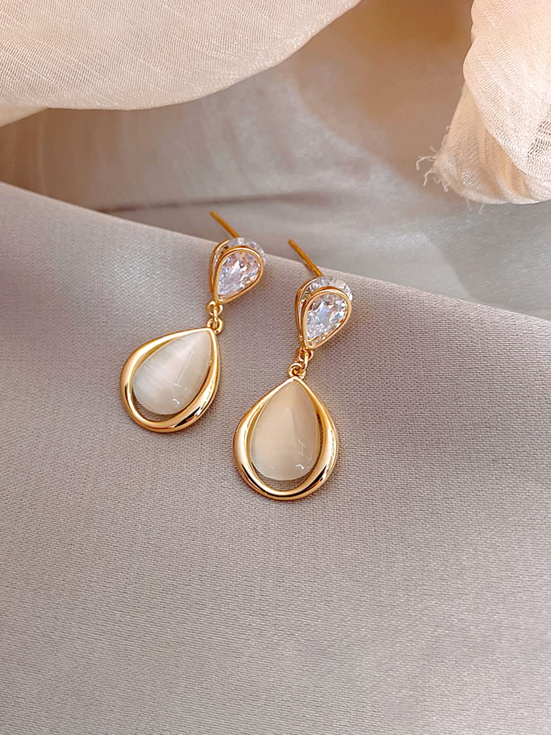 Yellow Chimes Earrings for Women and Girls Drop Earring for Girls | Gold Plated Opal Studded Tear Drop Designed Drop Earrings | Birthday Gift for girls and women Anniversary Gift for Wife