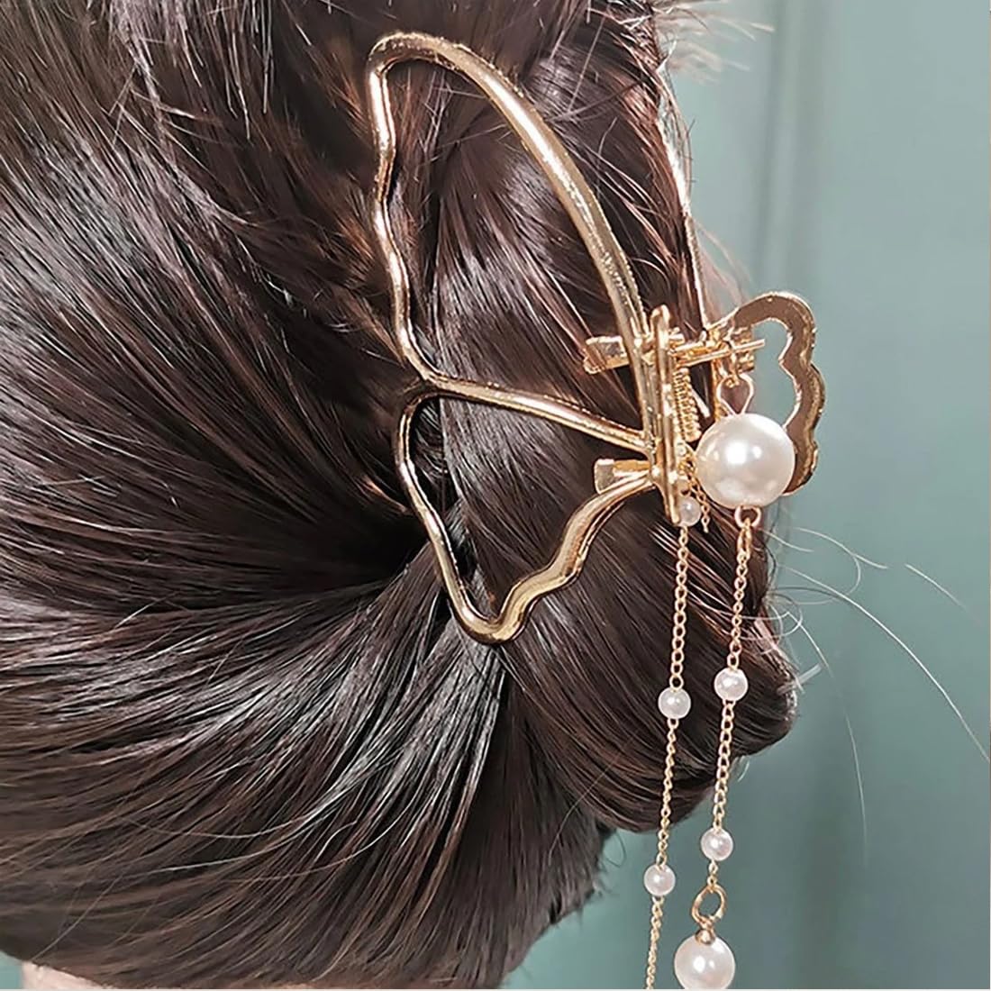 Yellow Chimes Hair Clip For Women Gold Toned Cluthers Long Hair Claw Clip With Hanging Butterfly Charm Hair Clutch For Women and Girls