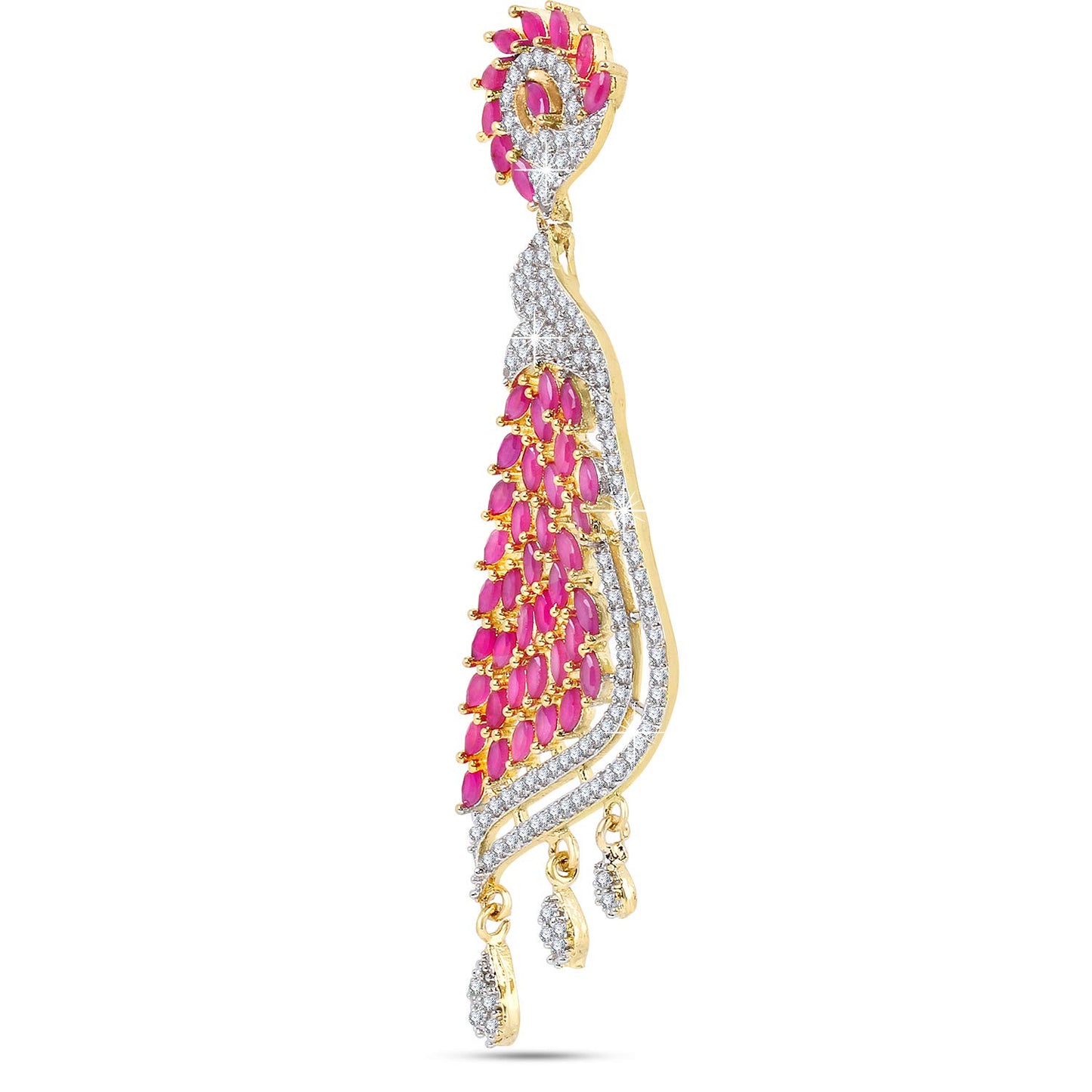 Yellow Chimes Elegant Pink AD/American Diamond Studded 18k Gold Plated HandCrafted Designer Dangler Earrings for Women & Girls