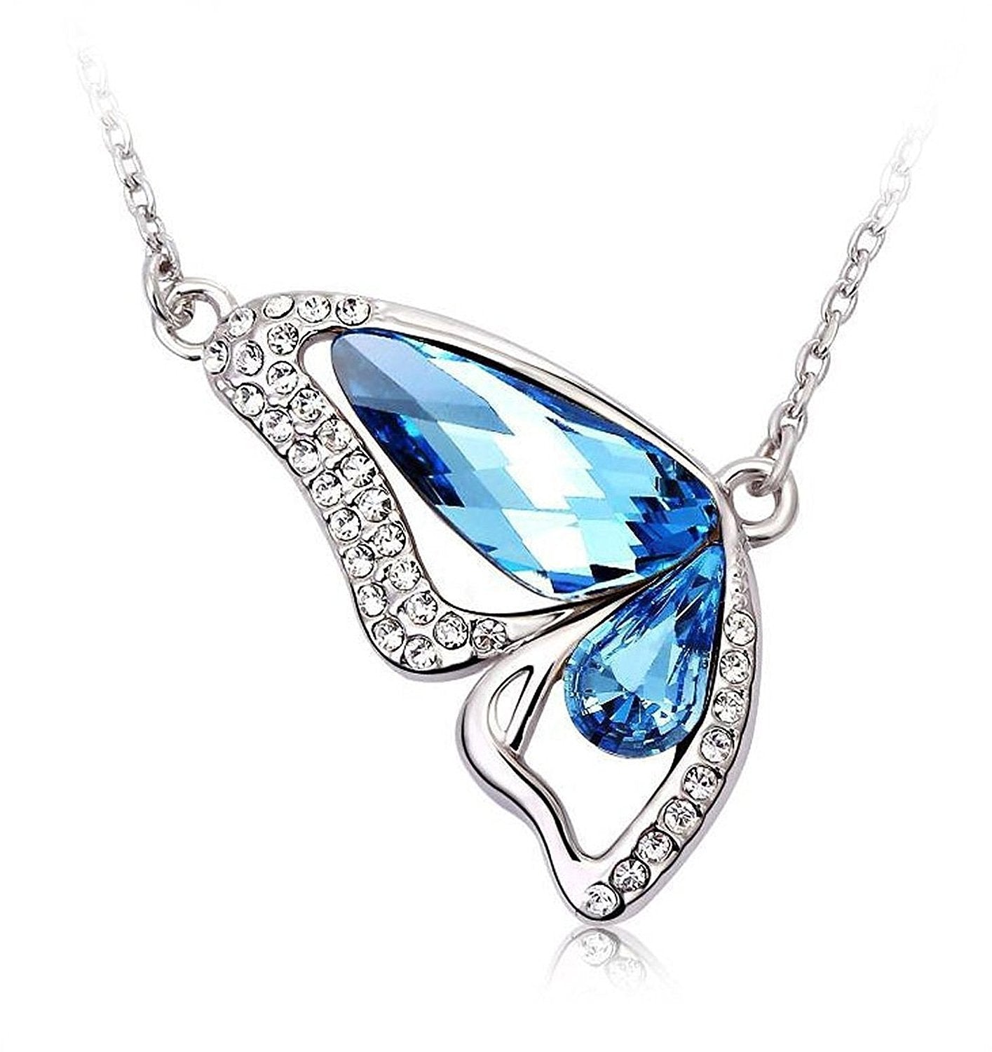 Yellow Chimes Moxie Collection ? Designer Blue Butterfly ? Austrian Cyrstal Pendant for Women & Girls