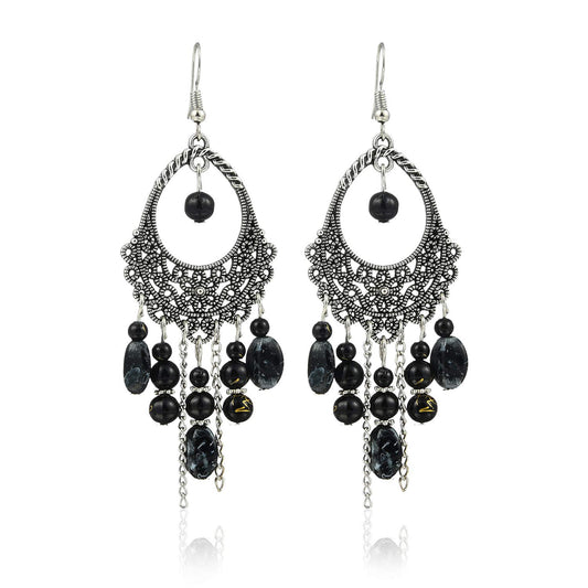 Yellow Chimes Afghani Tribal Black Silver Dangle Earring for Women & Girls