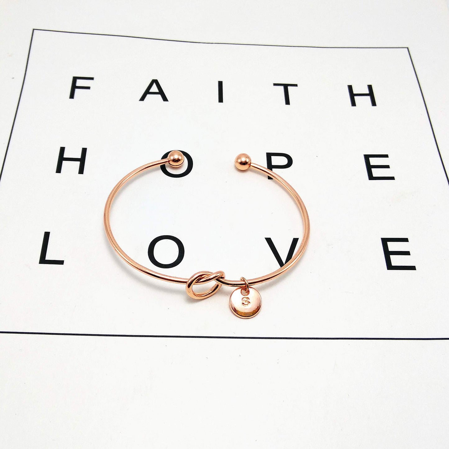 Kairangi Bracelet for Women Charming Knot Heart Alphabet Letter's 'S' Initial Rose Gold Plated Cuff Bangle Best Gift Love Proposal Bracelet for Women and Girls.