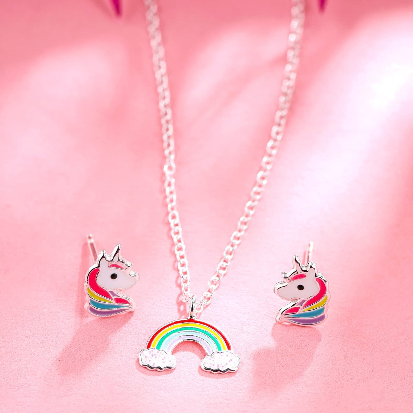 Raajsi by Yellow Chimes 925 Sterling Silver Pendant Set for Girls & Kids Melbees Kids Collection Rainbow Design | Birthday Gift for Girls Kids | With Certificate of Authenticity & 6 Month Warranty