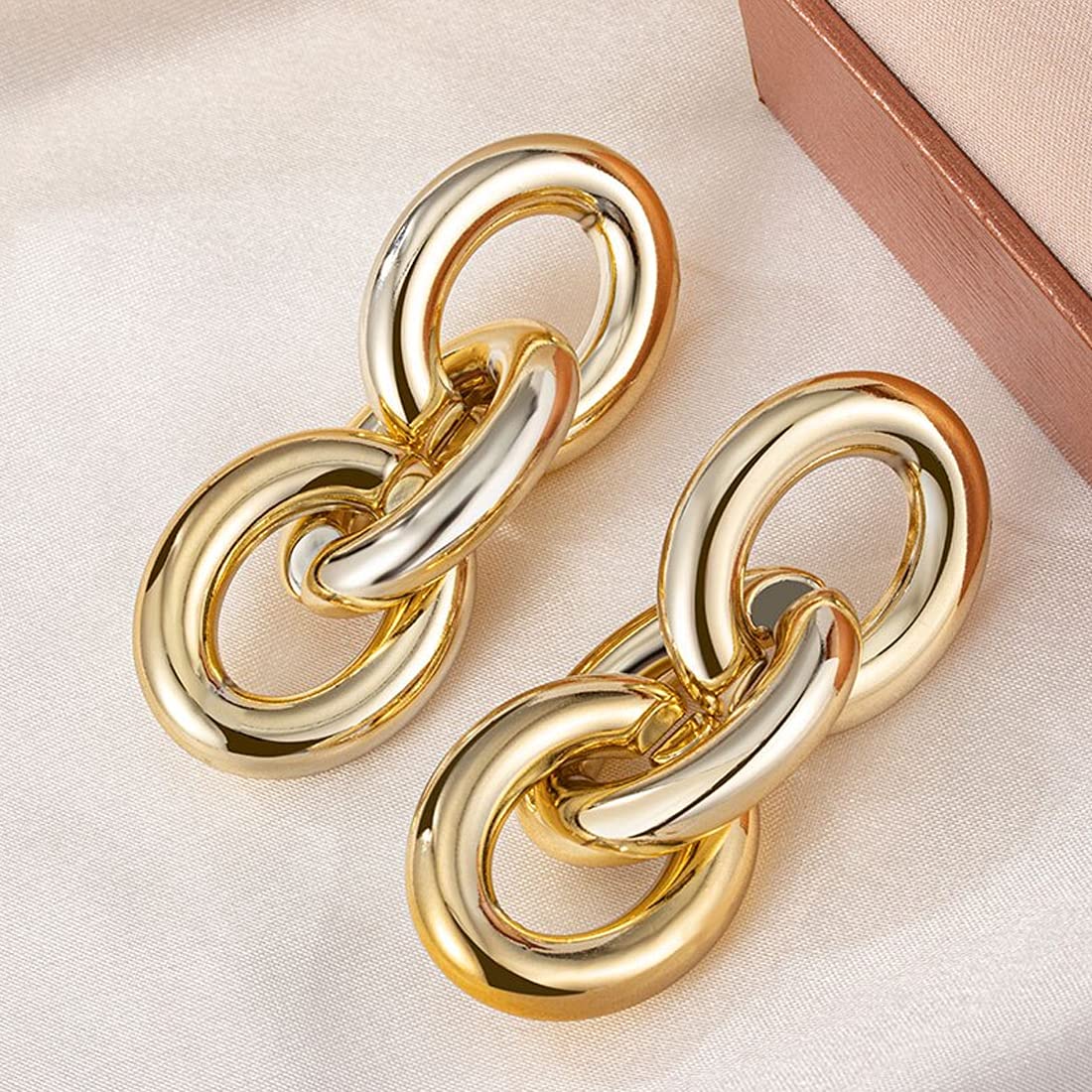 Yellow Chimes Drop Earrings for Women Combo of 2 Pairs Gold Plated Geometric Design Circle Chain Drop Earrings for Women and Girls.