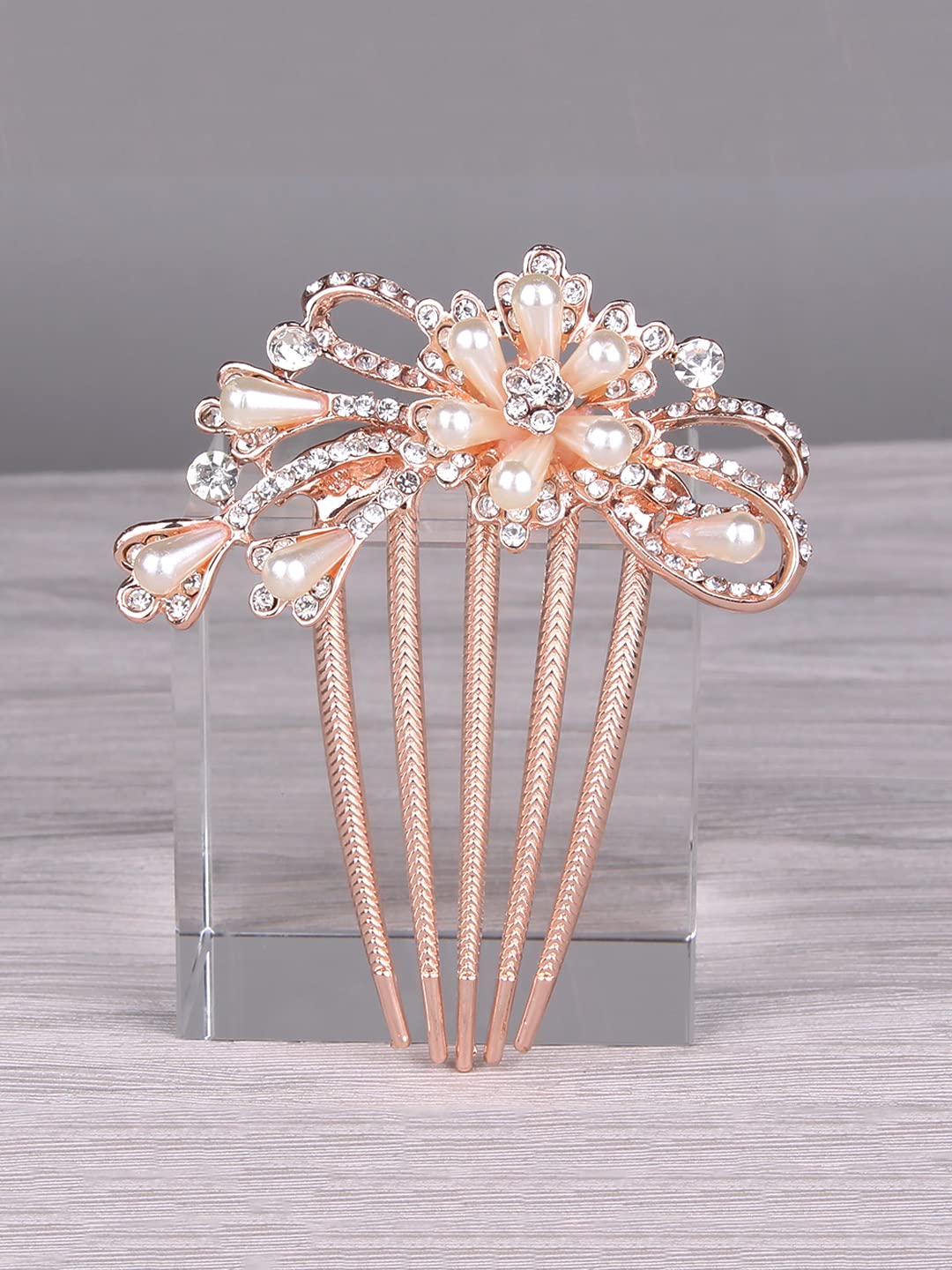 Yellow Chimes Comb Pin for Women Hair Accessories for Women Floral Comb Clips for Hair for Women Rosegold Crystal Hair Pin Bridal Hair Accessories for Wedding Side Pin / Comb Pin / Juda Pin Accessories for Women