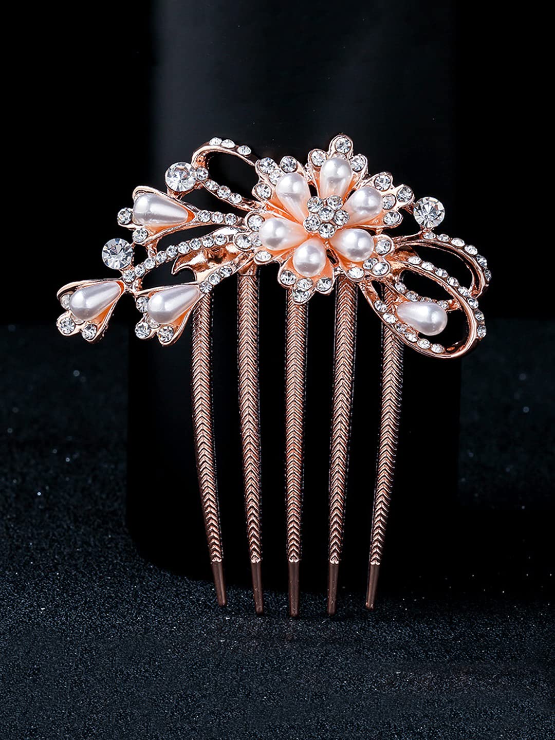 Yellow Chimes Comb Pin for Women Hair Accessories for Women Floral Comb Clips for Hair for Women Rosegold Crystal Hair Pin Bridal Hair Accessories for Wedding Side Pin / Comb Pin / Juda Pin Accessories for Women