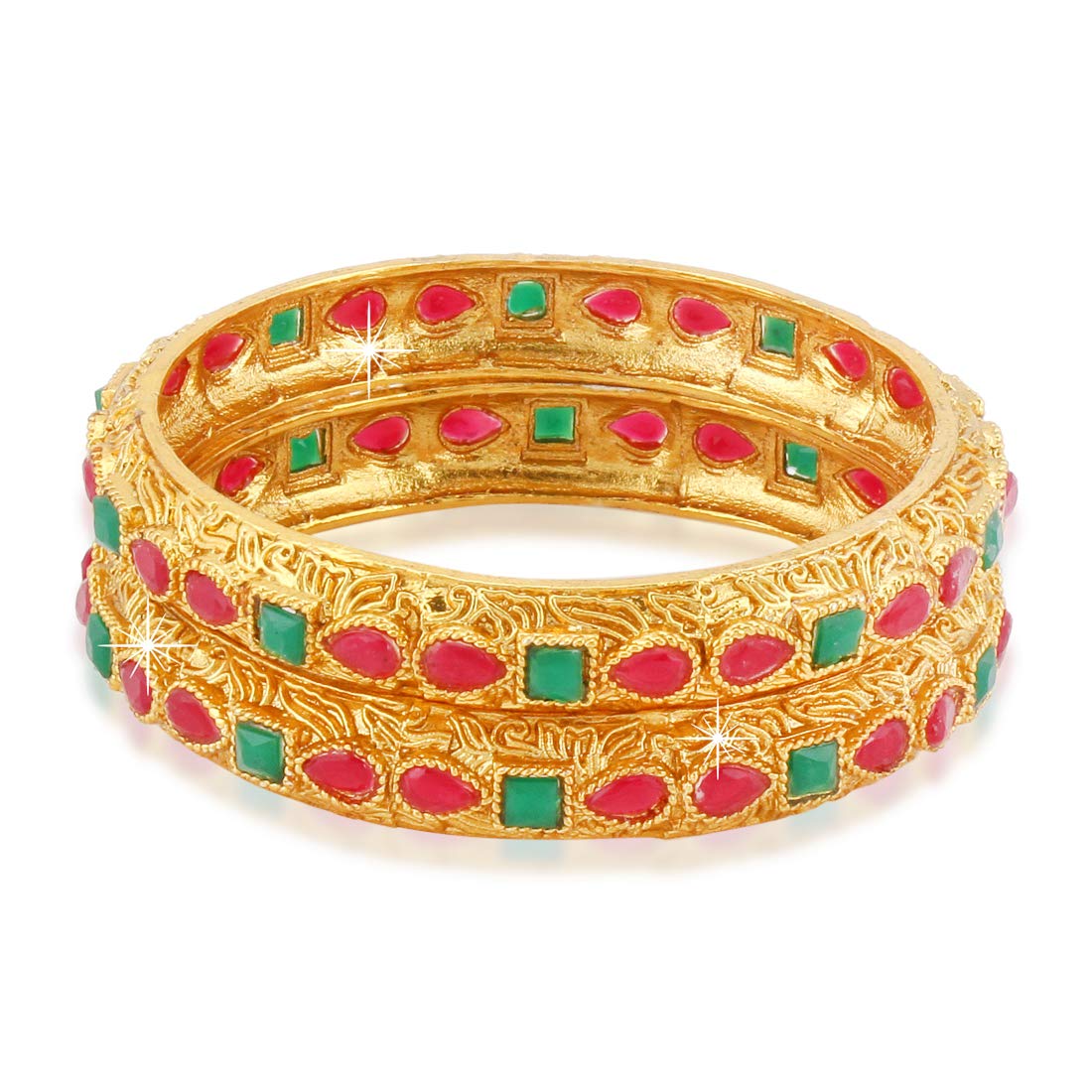 Yellow Chimes Classic Design Studded Stones 2 PCs Traditional Gold Plated Bracelet Bangles Set for Women and Girls (2.8)