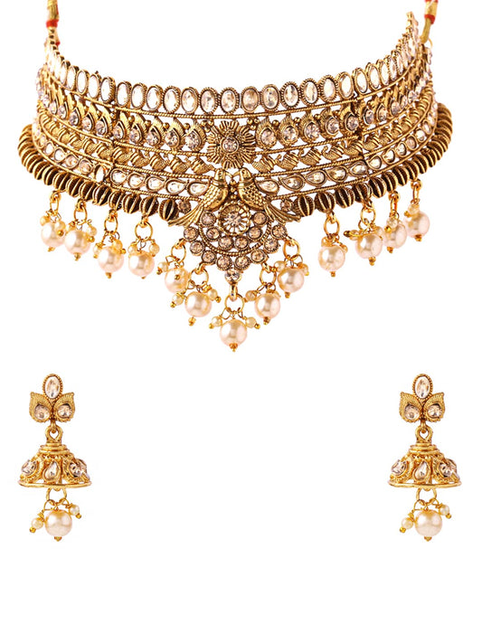 Yellow Chimes Traditional Jewellery Set for Women Gold Plated Kundan Jewellery Set Ethnic Choker Necklace Set With Earrings For Women and Girls.