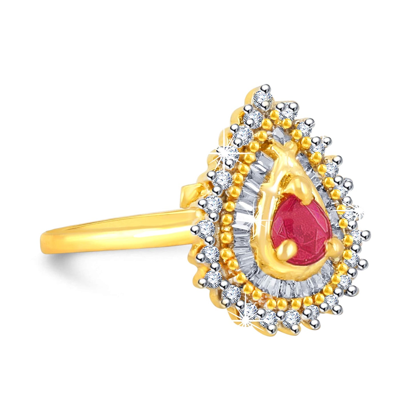 Yellow Chimes Premium A5 Grade American Diamond 18K Gold Plated Traditional Adjustable Ring for Women & Girls